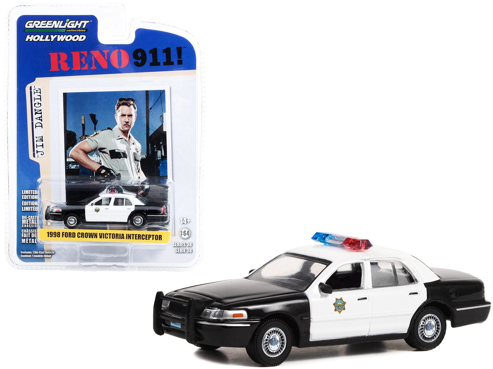 1998 Ford Crown Victoria Police Interceptor Black and White Reno Sheriff's Department "Lieutenant Jim Dangle" "Reno 911!" (2003-2009) TV Series "Hollywood Series" Release 38 1/64 Diecast Model Car by Greenlight - Premium Movie/TV Series Models from Greenlight - Just $22.99! Shop now at Rapidvehicles