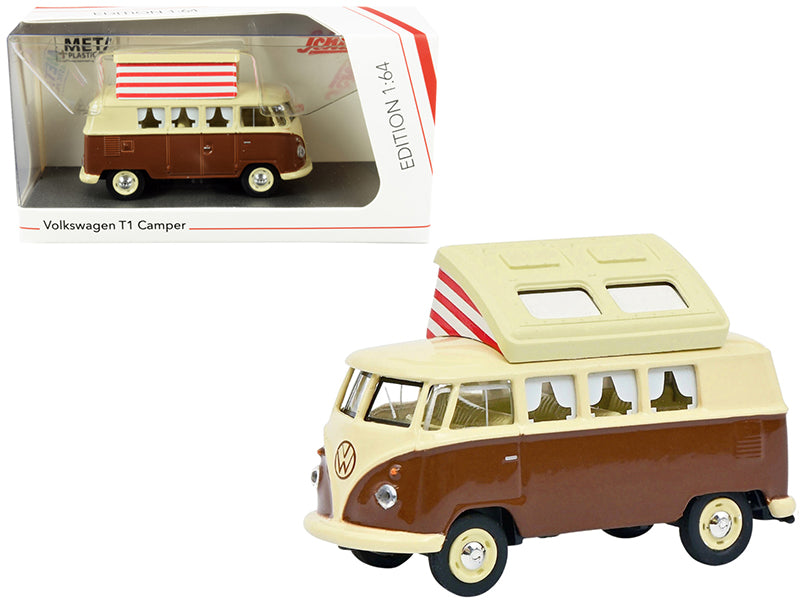 Volkswagen T1 Camper Bus with Pop-Top Roof Brown and Cream 1/64 Diecast Model by Schuco free shipping USA