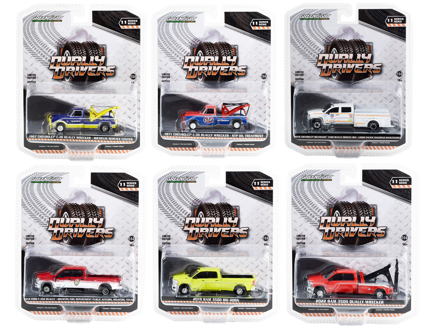 "Dually Drivers" Set of 6 Trucks Series 11 1/64 Diecast Model