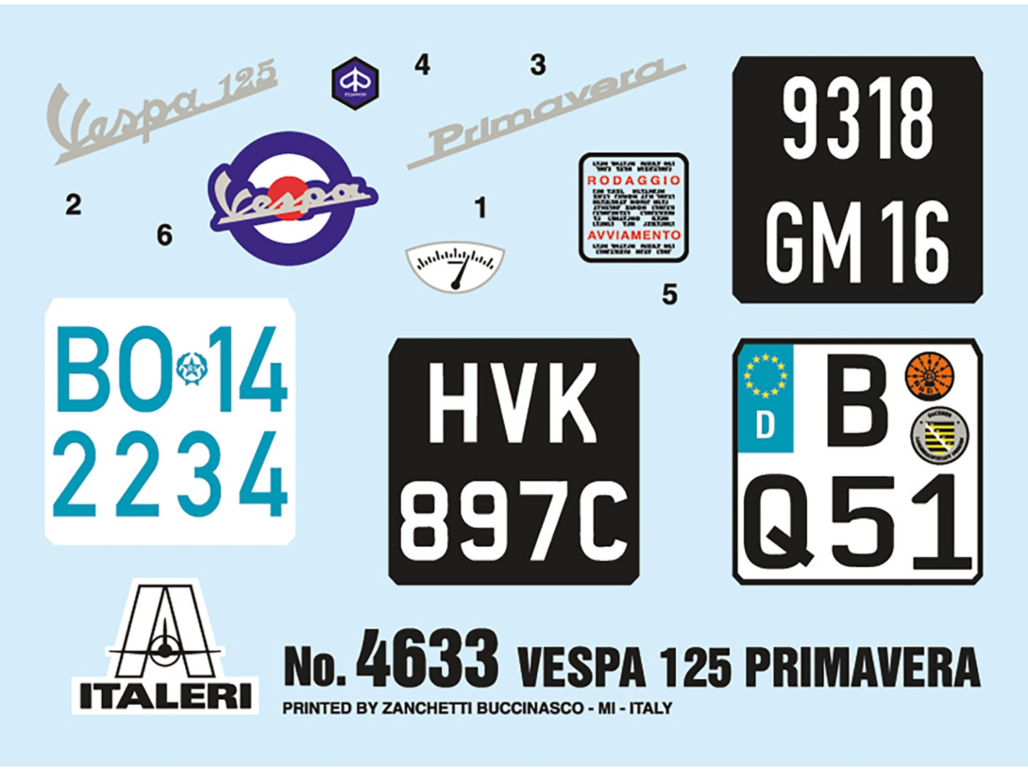 Skill 3 Model Kit Vespa 125 Primavera Scooter 1/9 Scale Model by