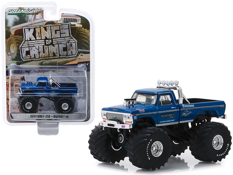 1974 Ford F-250 Monster Truck "Bigfoot #1" with 66-Inch Tires Blue (Clean Version) "Kings of Crunch" Series 4 1/64 Diecast Model Car by Greenlight - Premium Monster Trucks Models from Greenlight - Just $23.99! Shop now at Rapidvehicles