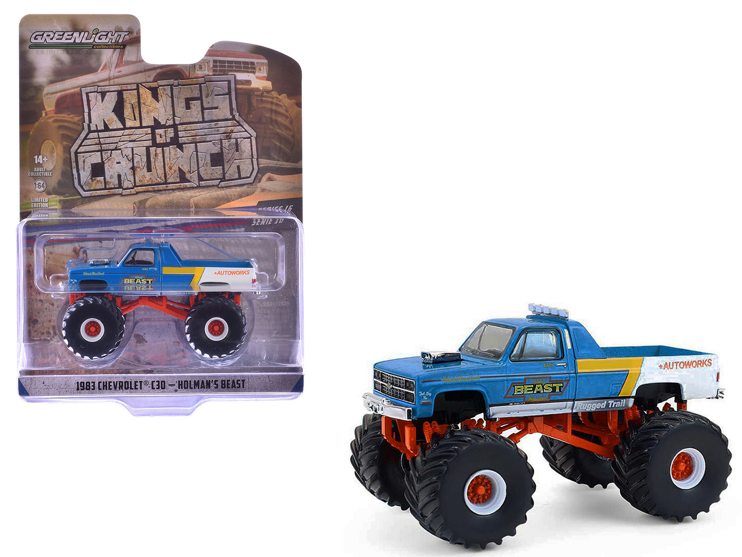 1983 Chevrolet C30 Monster Truck "Holman's Beast" Blue and White "Kings of Crunch" Series 16 1/64 Diecast Model Car by Greenlight