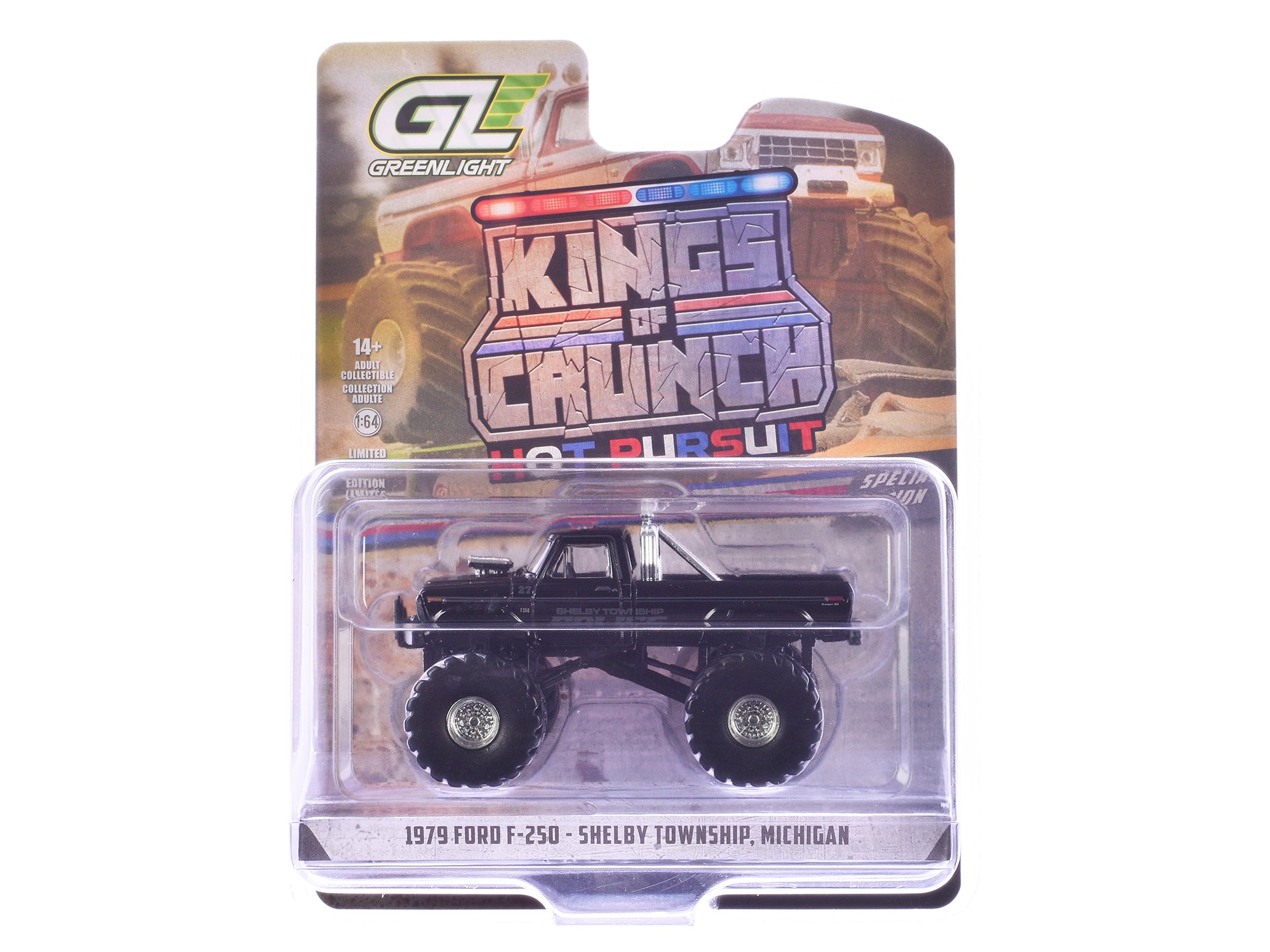1979 Ford F-250 Monster Truck "Shelby Township Police Michigan" Black "Kings of Crunch - Hot Pursuit" Special Edition 1/64 Diecast Model Car by Greenlight free shipping USA
