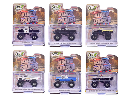 "Kings of Crunch - Hot Pursuit" Special Edition Set of 6 Monster Trucks 1/64 Diecast Model Cars by Greenlight - Use code SHOPAPP15 to get 15 percent off