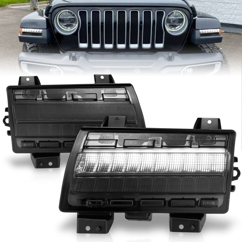 ANZO 2018-2021 Jeep Wrangler LED Side Markers Chrome Housing Smoke Lens w/ Seq. Signal Low Config 511087