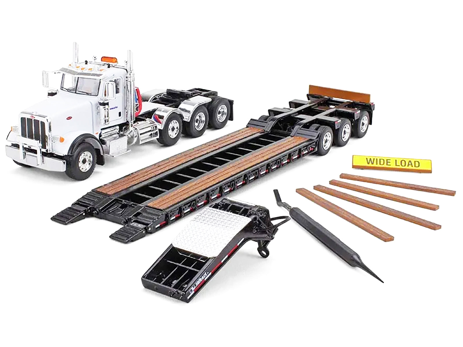 Peterbilt 367 Day Cab White "Komatsu" and Talbert 55SA Tri-Axle Lowboy Trailer Black 1/50 Diecast Model by First Gear - Premium Peterbilt Models from First Gear - Just $173.70! Shop now at Rapidvehicles