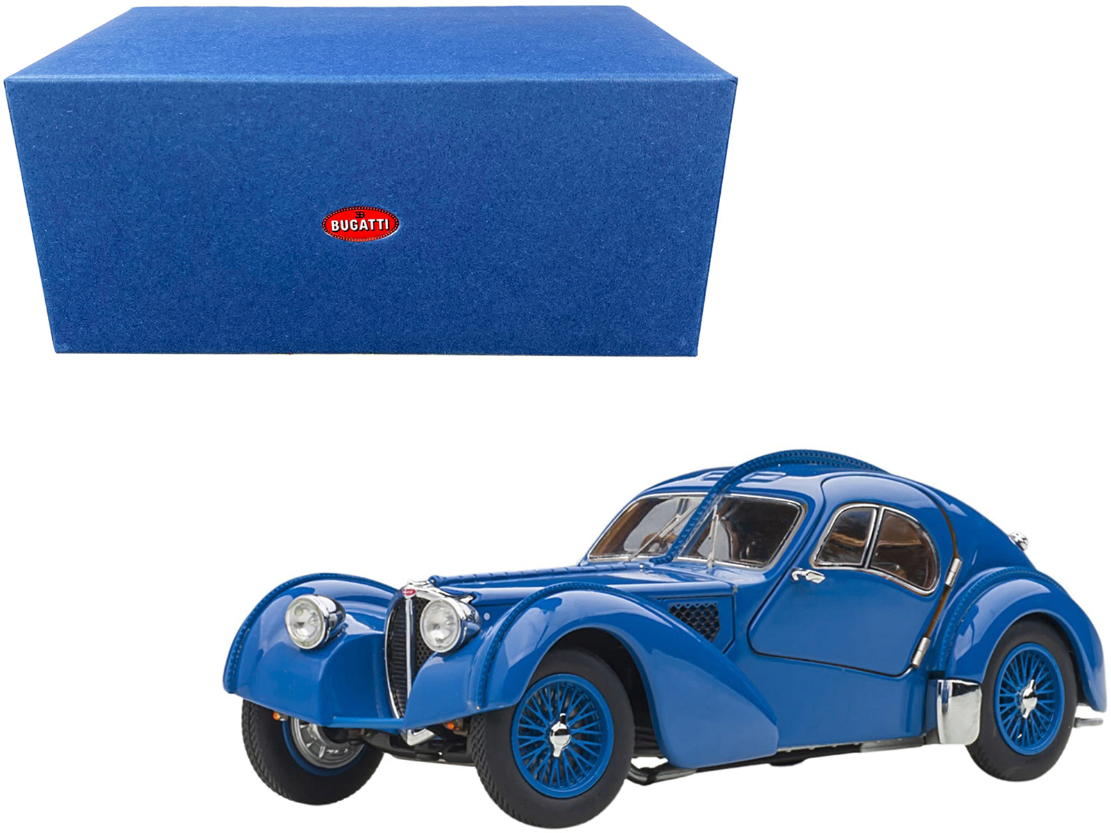 1938 Bugatti Type 57SC Atlantic with Metal Wire-Spoke Wheels Blue 1/43 Diecast Model Car by Autoart free shipping USA