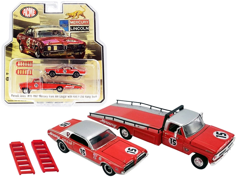 Ford F-350 Ramp Truck with 1967 Mercury Trans Am Cougar #15 - Premium 1/64 Scale Sets from Greenlight - Just $57.59! Shop now at Rapidvehicles