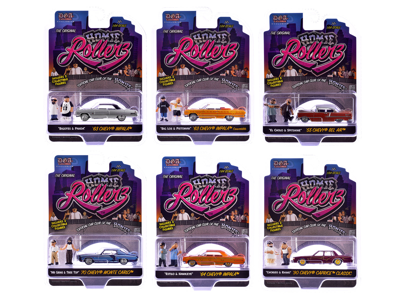 "Homie Rollerz" 2025 Series 1 Set of 6 Pieces Diecast Model Cars by Greenlight and DGA free shipping USA