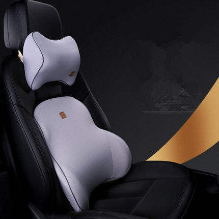 Color: Grey - Car Memory Foam Headrest Lumbar Cushion Set - Premium Interior Parts from Rapidvehicles - Just $79.59! Shop now at Rapidvehicles