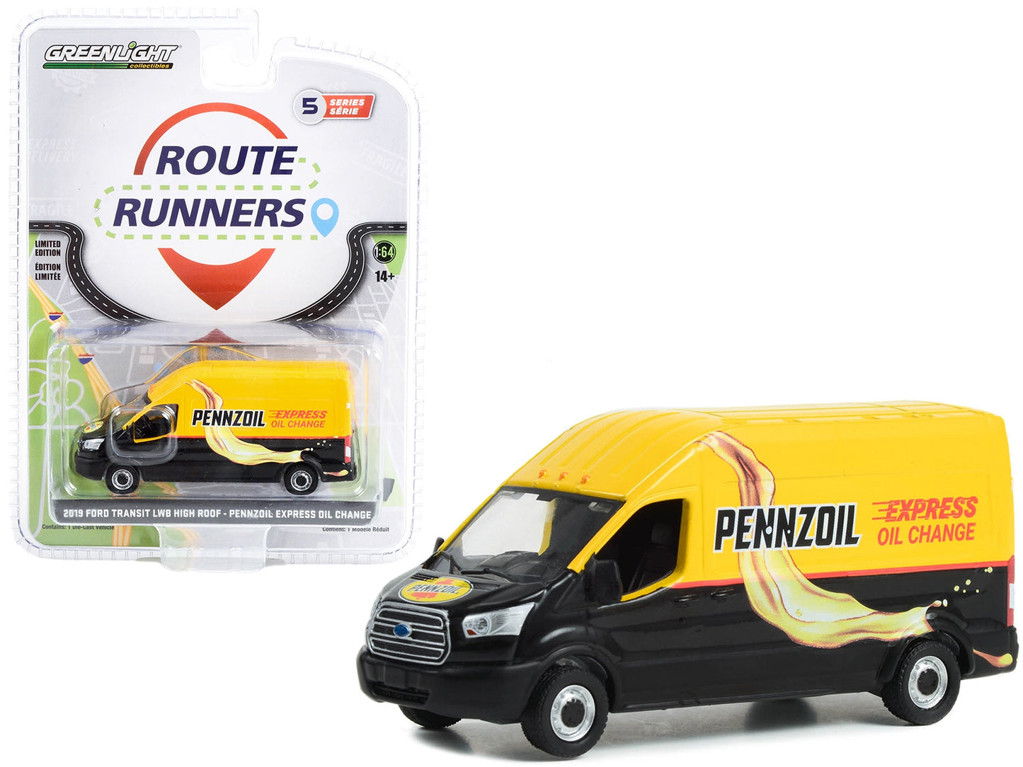 2019 Ford Transit LWB High Roof Van "Pennzoil Express Oil Change" - Premium Pennzoil Models from Greenlight - Just $28.79! Shop now at Rapidvehicles