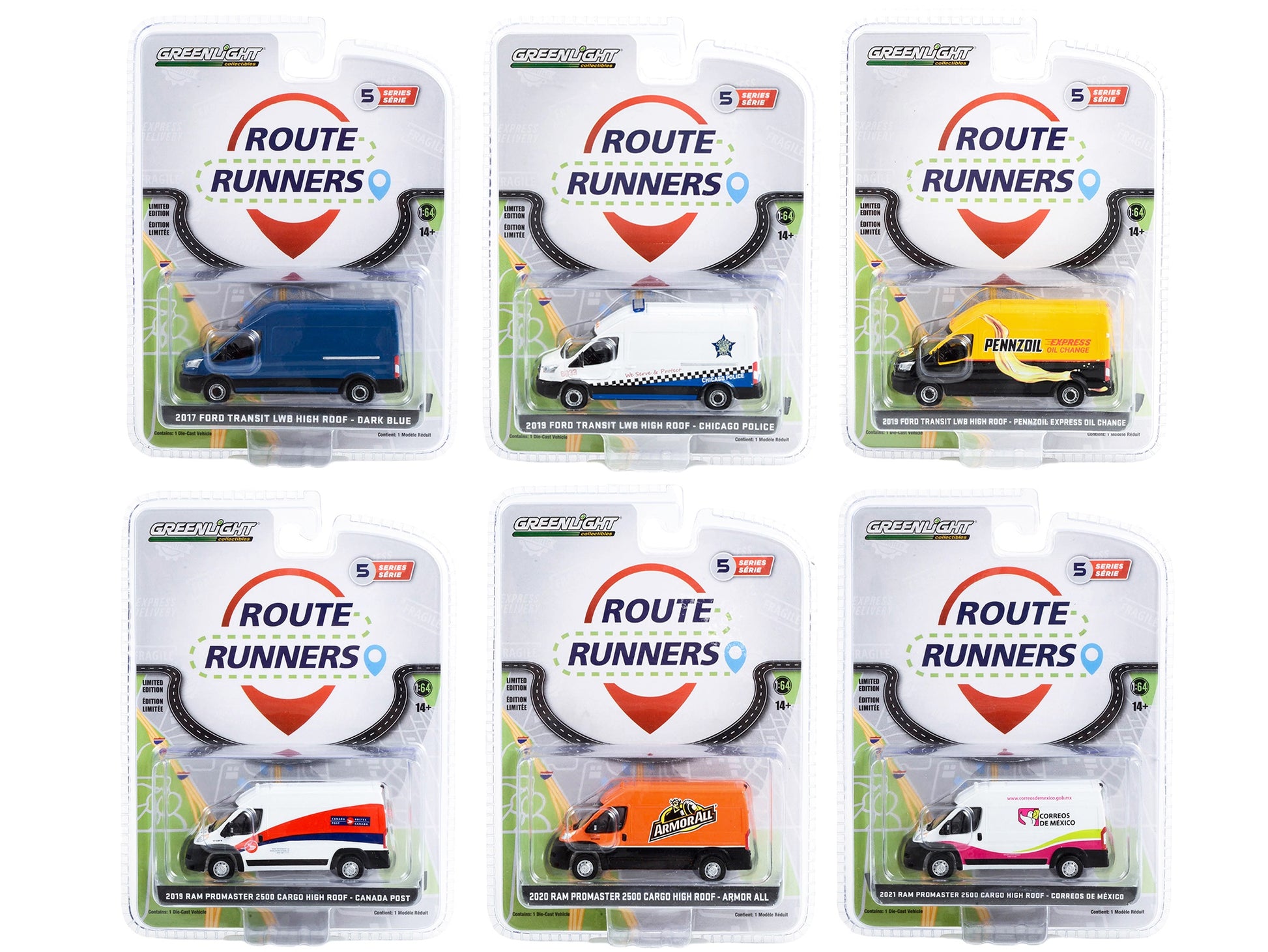 "Route Runners" Set of 6 Vans Series 5 1/64 Diecast Model Cars by - Premium 1/64 Scale Sets from Greenlight - Just $80.09! Shop now at Rapidvehicles