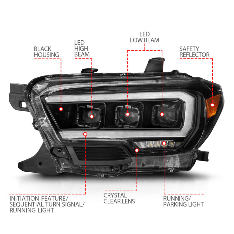 ANZO 16-22 Toyota Tacoma SR/SR5 ONLY Full LED Proj Headlights w/Light Bar Seq. Blk w/Initiation Lgt 111562