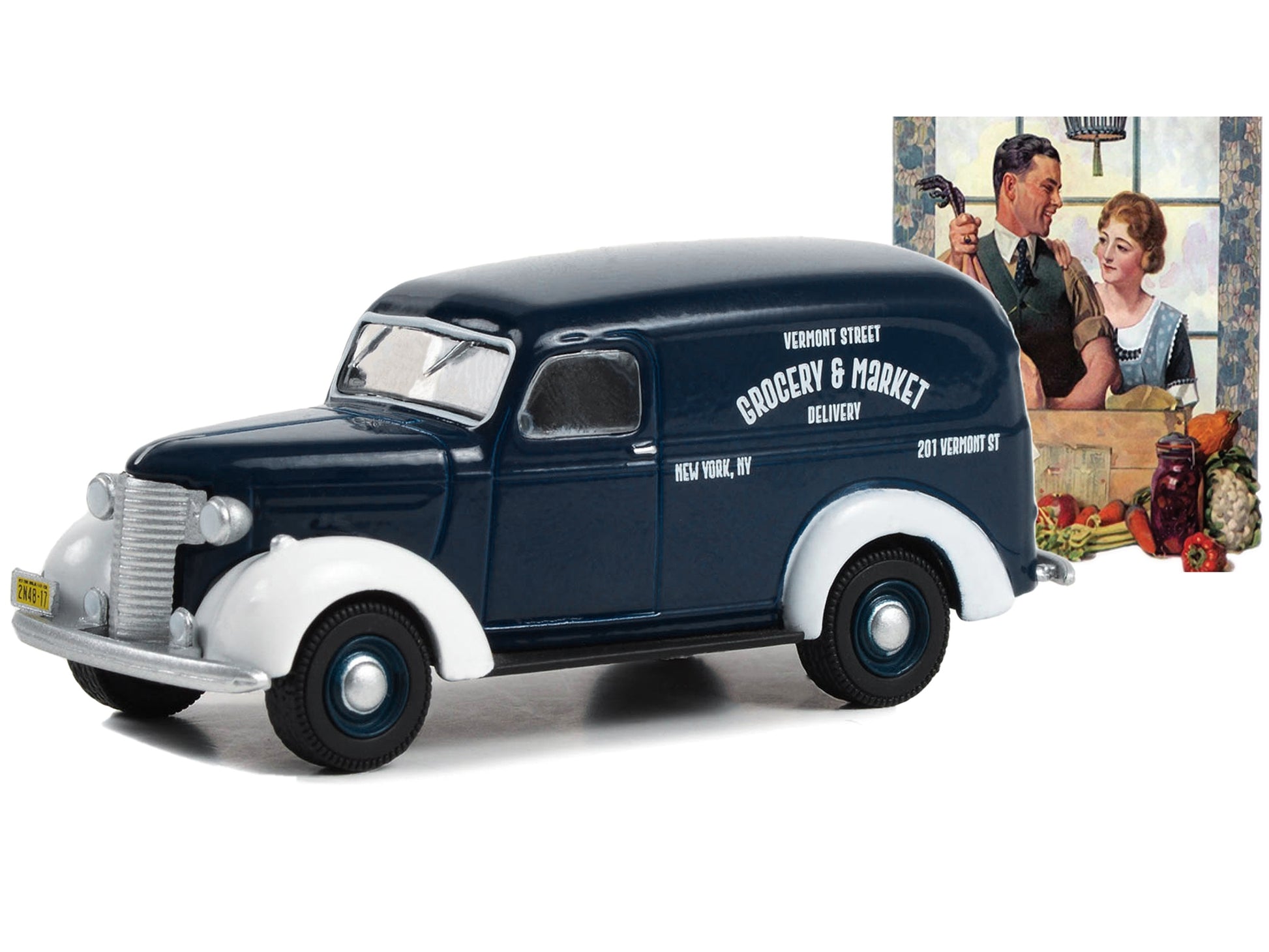 1939 Chevrolet Panel Truck Dark Blue with White Fenders "Grocery - Premium Chevrolet Models from Greenlight - Just $26.09! Shop now at Rapidvehicles