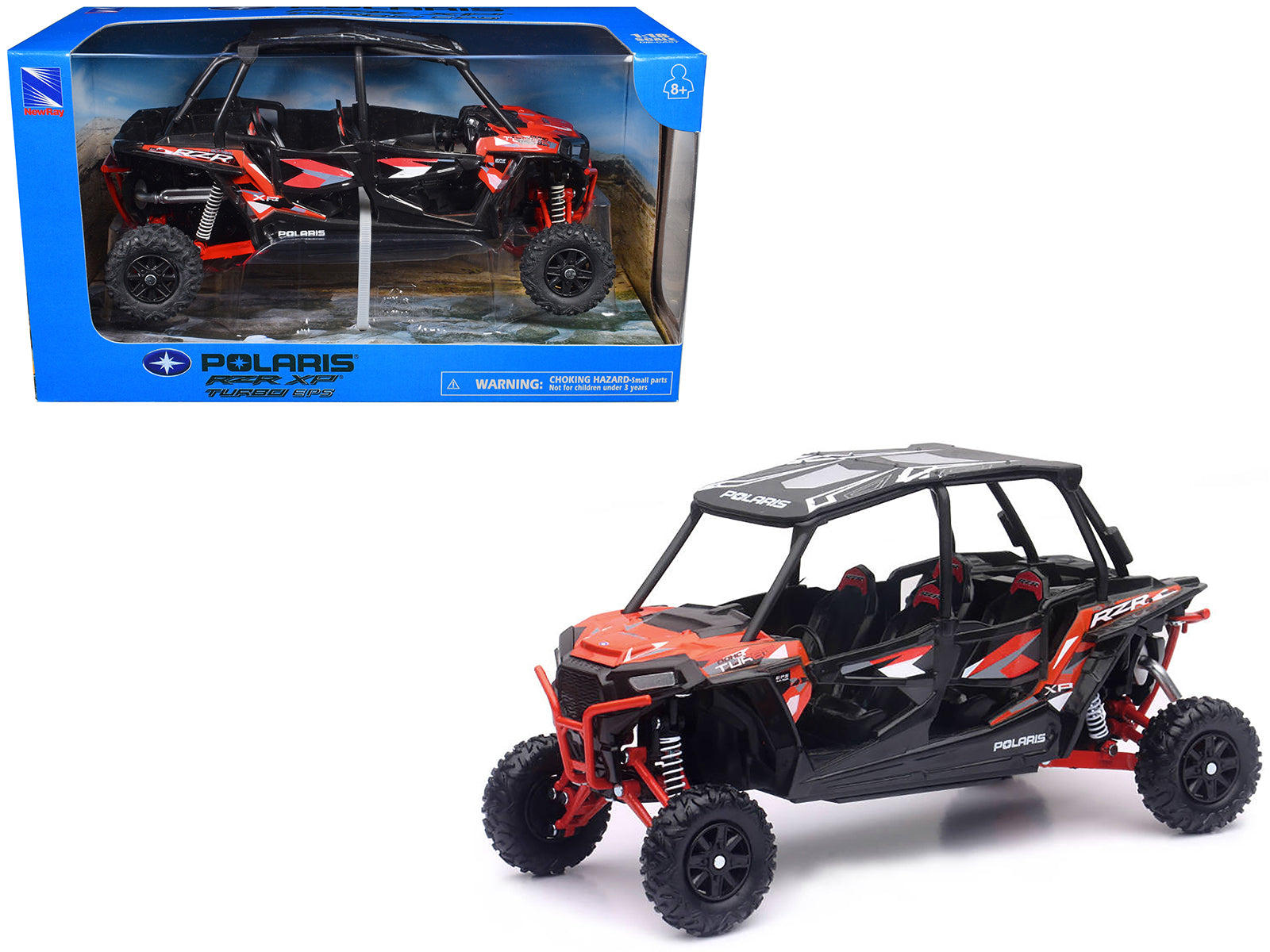 Polaris RZR XP 4 Turbo EPS Sport UTV Spectra Orange with Graphics and Black Top 1/18 Diecast Model by New Ray free shipping USA