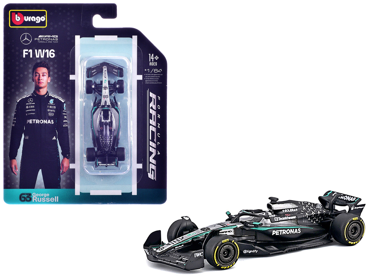 Mercedes AMG F1 W16 E Performance #63 George Russell Formula One F1 World Championship (2025) "Formula Racing" Series 1/64 Diecast Model Car by Bburago - Use code SHOPAPP15 to get 15 percent off