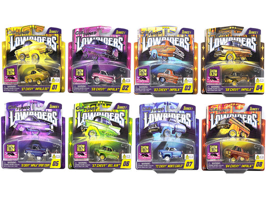 "Lowriders Show Glow" Series 1 Set of 8 Pieces Diecast Model Cars by CarTuned