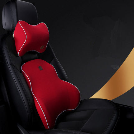 Color: Red - Car Memory Foam Headrest Lumbar Cushion Set - Premium Interior Parts from Rapidvehicles - Just $95.99! Shop now at Rapidvehicles