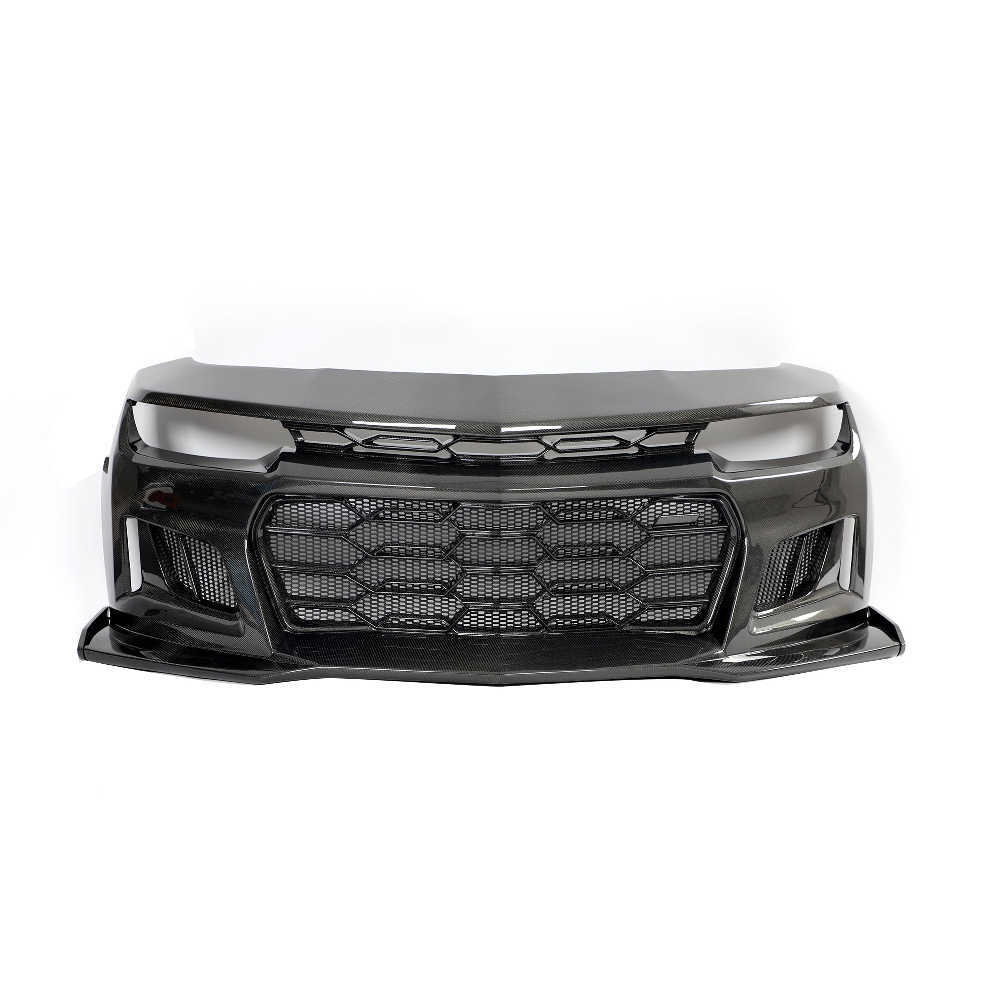 2010-2015 Chevy Camaro Black Panther 1PC Full Gloss Carbon Fiber Track Package Front Bumper Conversion