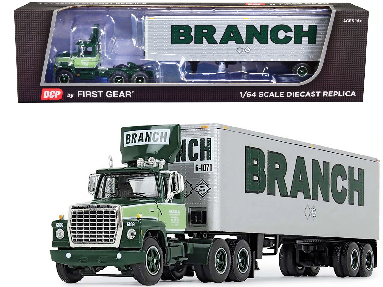 Ford LT-9000 Day Cab with Vintage 40' Dry Goods Tandem-Axle Trailer Green "Branch Motor Express" 1/64 Diecast Model by DCP/First Gear - Premium Ford Models from First Gear - Just $102.48! Shop now at Rapidvehicles