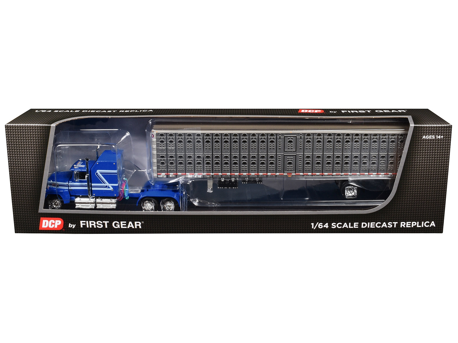 Ford LTL 9000 60" Aerodyne Sleeper with Wilson PSAL Stockmaster Livestock Trailer Blue with Stripes 1/64 Diecast Model by DCP/First Gear - Premium Ford Models from First Gear - Just $162.78! Shop now at Rapidvehicles