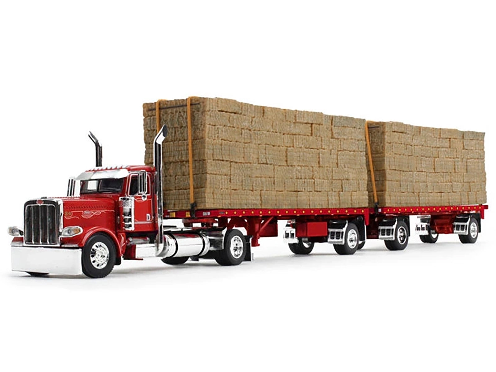 Peterbilt 389 Day Cab with Utility Dual 28.5' Flatbed Trailers with Hay Loads Viper Red with Graphics 1/64 Diecast Model by DCP/First Gear - Premium Peterbilt Models from First Gear - Just $192.74! Shop now at Rapidvehicles