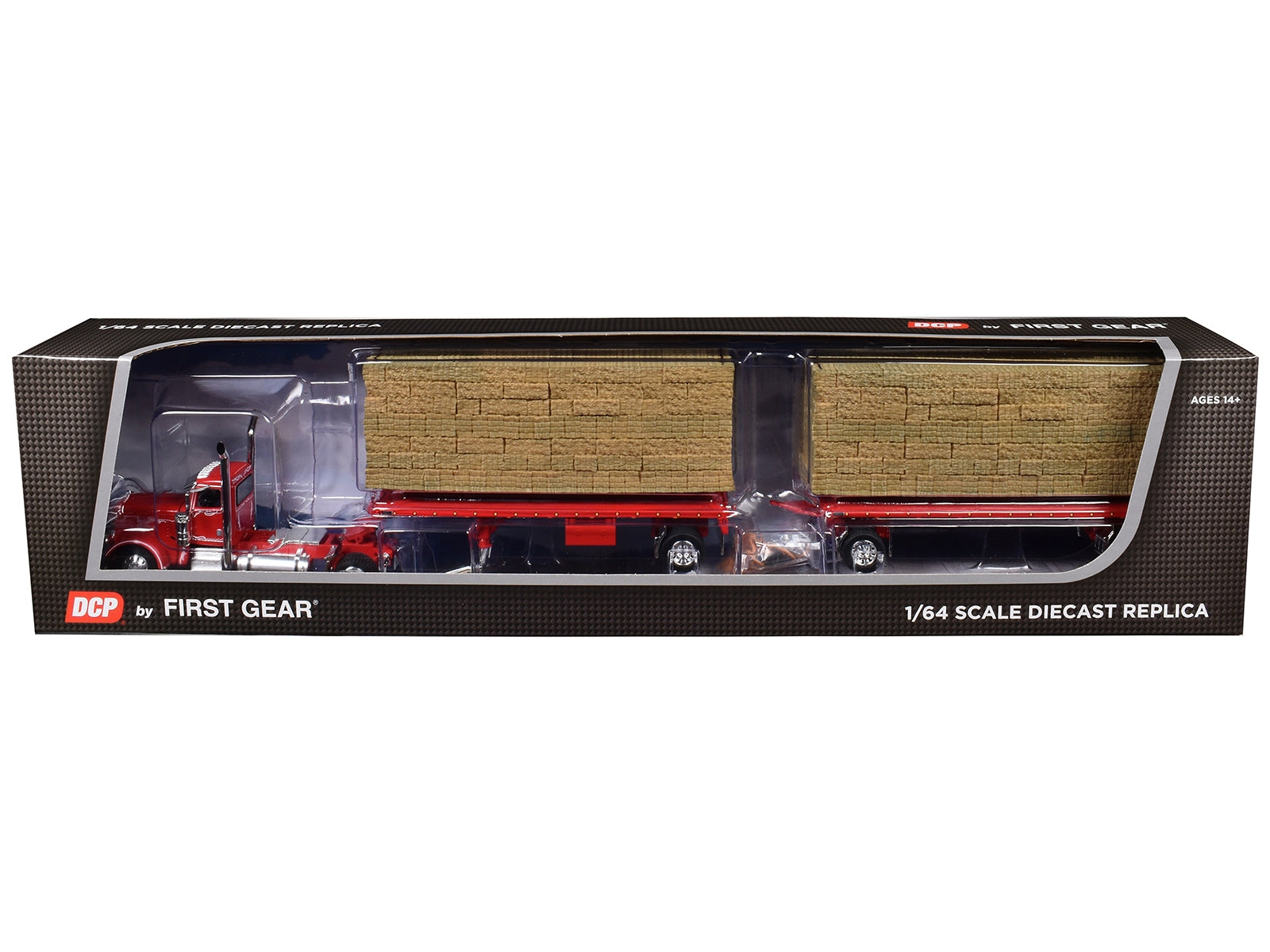 Peterbilt 389 Day Cab with Utility Dual 28.5' Flatbed Trailers with Hay Loads Viper Red with Graphics 1/64 Diecast Model by DCP/First Gear - Premium Peterbilt Models from First Gear - Just $192.74! Shop now at Rapidvehicles