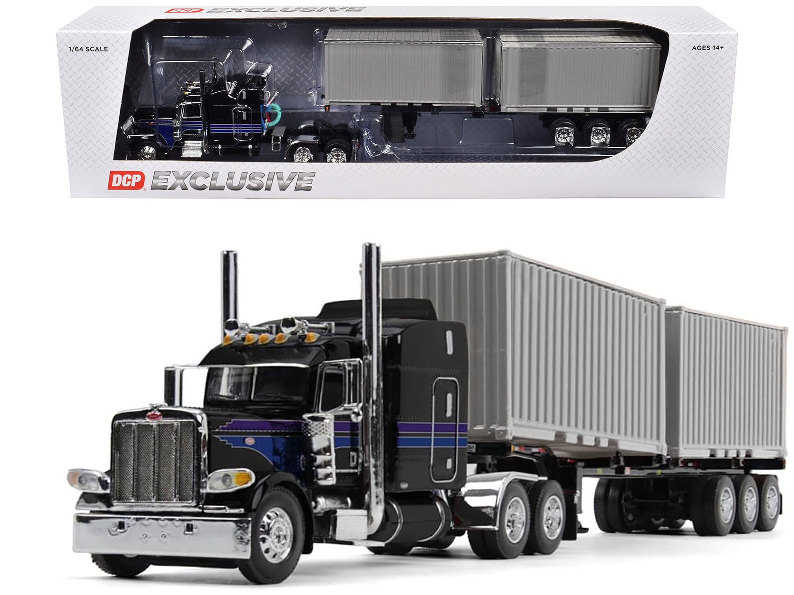 Peterbilt 389 with 63" Mid-Roof Sleeper and Container Trailer and - Premium Peterbilt Models from First Gear - Just $170.09! Shop now at Rapidvehicles