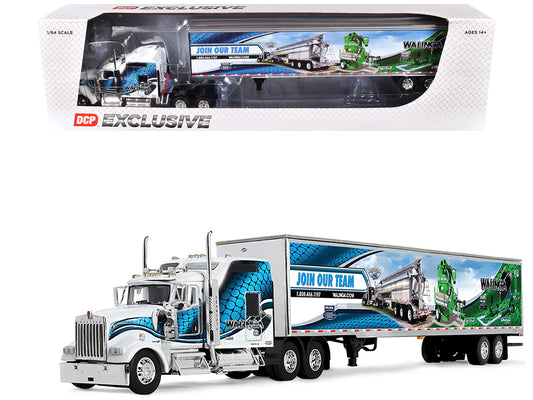 Kenworth W900L with 86" Studio Sleeper and 53' Utility Trailer with Skirts "Walinga" White with Blue Graphics 1/64 Diecast Model by DCP/First Gear