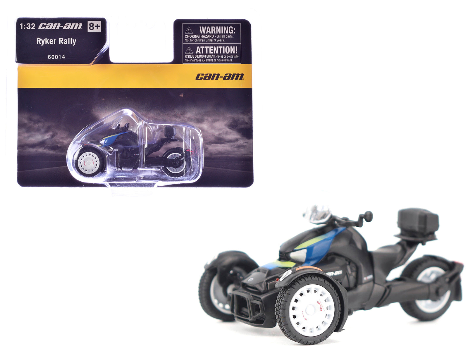Can-Am Ryker Rally 3-Wheel Motorcycle Galactic Blue and Black 1/32 Diecast Model by BRP Models free shipping USA