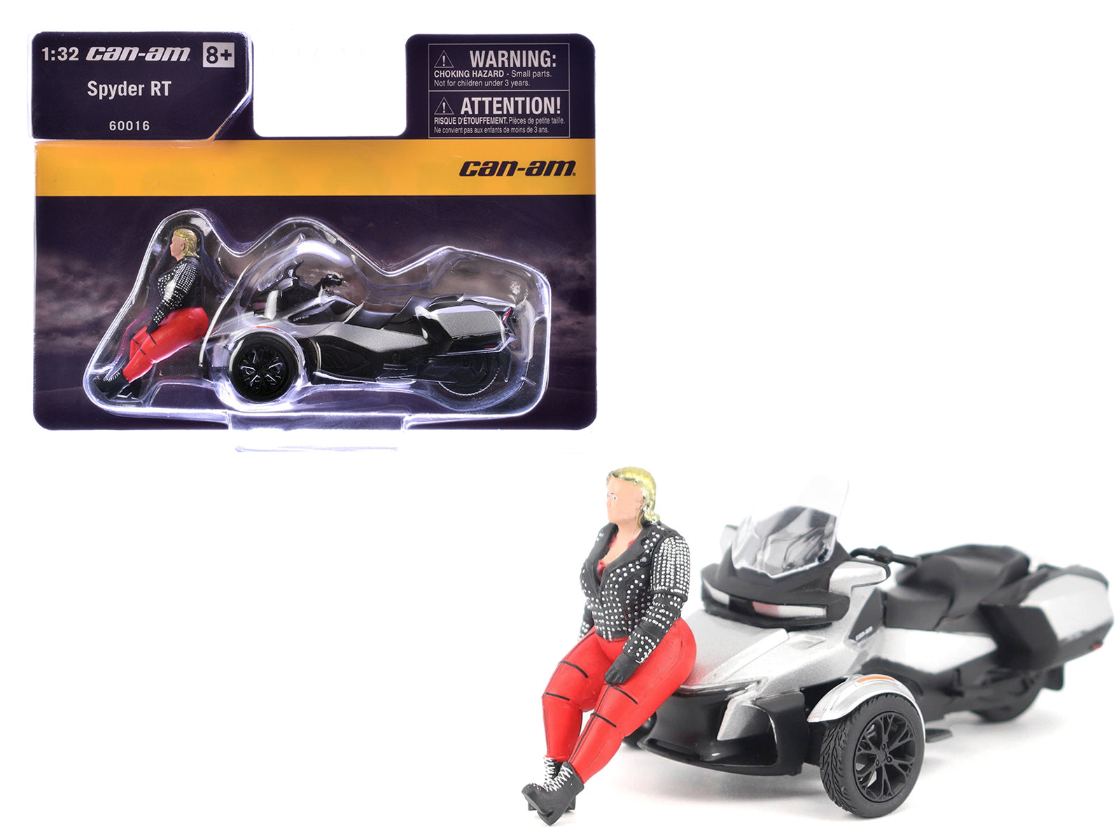 Can-Am Spyder RT 3-Wheel Motorcycle Hyper Silver Metallic with Driver Figure 1/32 Diecast Model by BRP Models free shipping USA