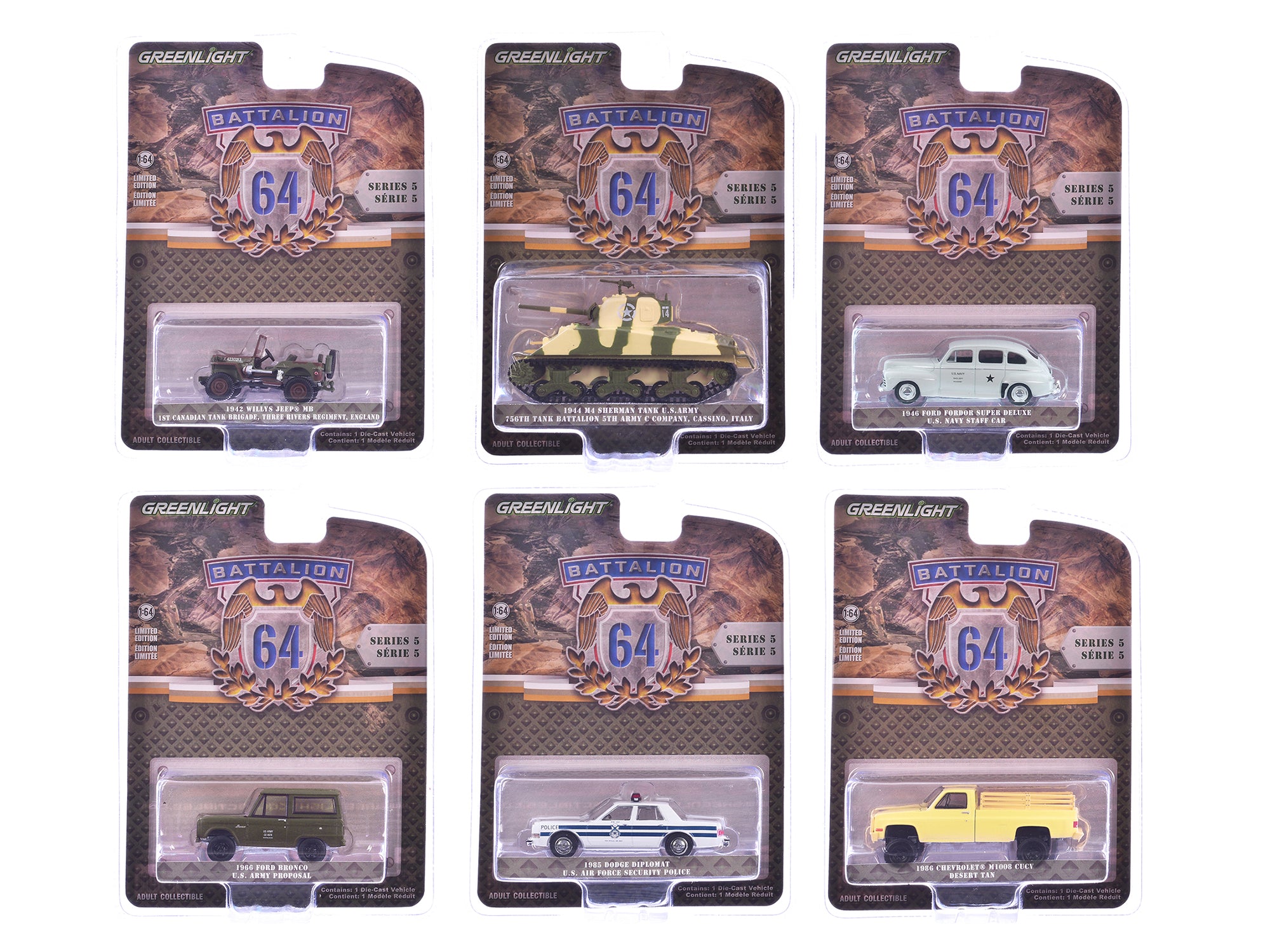 "Battalion 64" Series 5 Set of 6 pieces 1/64 Diecast Models by Greenlight free shipping USA