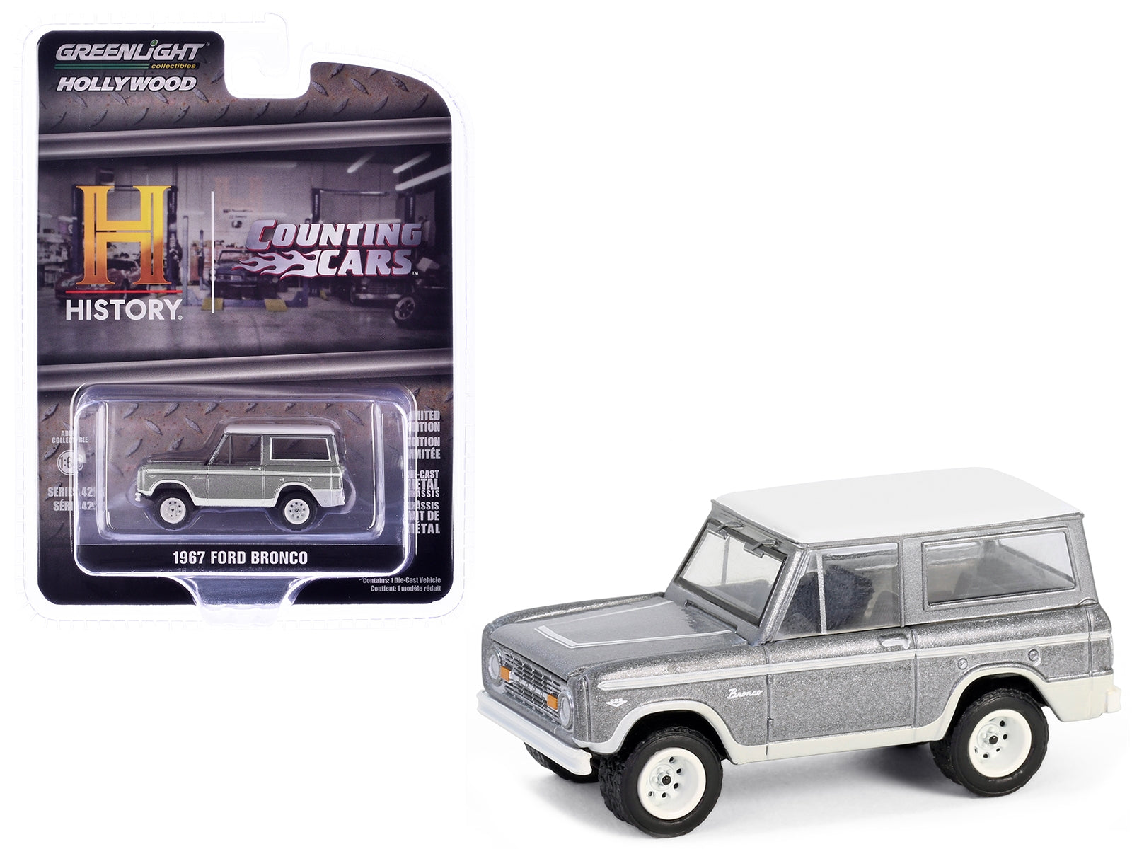 1967 Ford Bronco Silver Metallic with White Top "Counting Cars" (2012-Current) TV Series "Hollywood Series" Release 42 1/64 Diecast Model Car by Greenlight - Premium Ford Models from Greenlight - Just $24.25! Shop now at Rapidvehicles