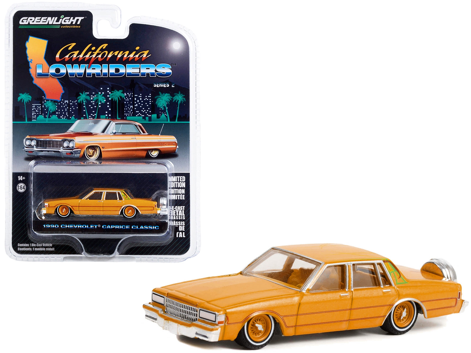 1990 Chevrolet Caprice Classic Custom Kandy Orange Metallic with Orange Interior "California Lowriders" Series 2 1/64 Diecast Model Car by Greenlight - Premium Chevrolet Models from Greenlight - Just $23.45! Shop now at Rapidvehicles