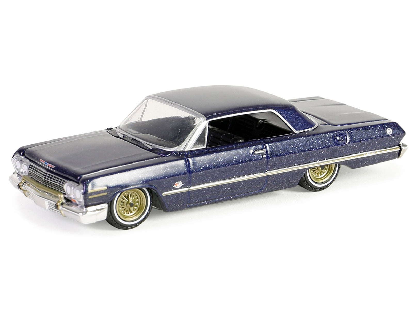 1963 Chevrolet Impala Lowrider Dark Blue Metallic with Gold Wheels "California Lowriders" Series 5 1/64 Diecast Model Car by Greenlight - Premium Chevrolet Models from Greenlight - Just $22.99! Shop now at Rapidvehicles