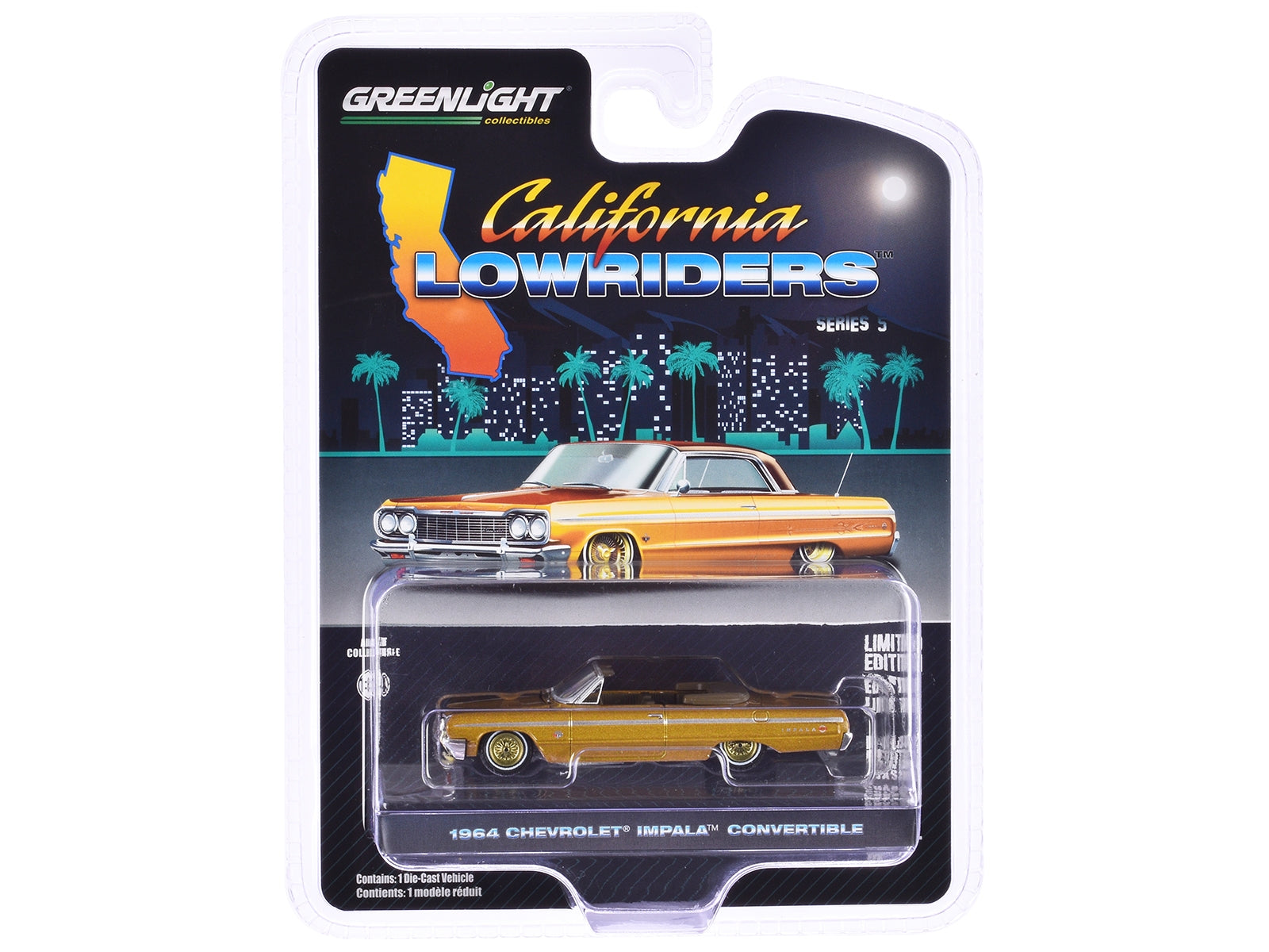 1964 Chevrolet Impala Convertible Lowrider Gold Metallic with Gold Interior "California Lowriders" Series 5 1/64 Diecast Model Car by Greenlight - Premium Chevrolet Models from Greenlight - Just $23.45! Shop now at Rapidvehicles