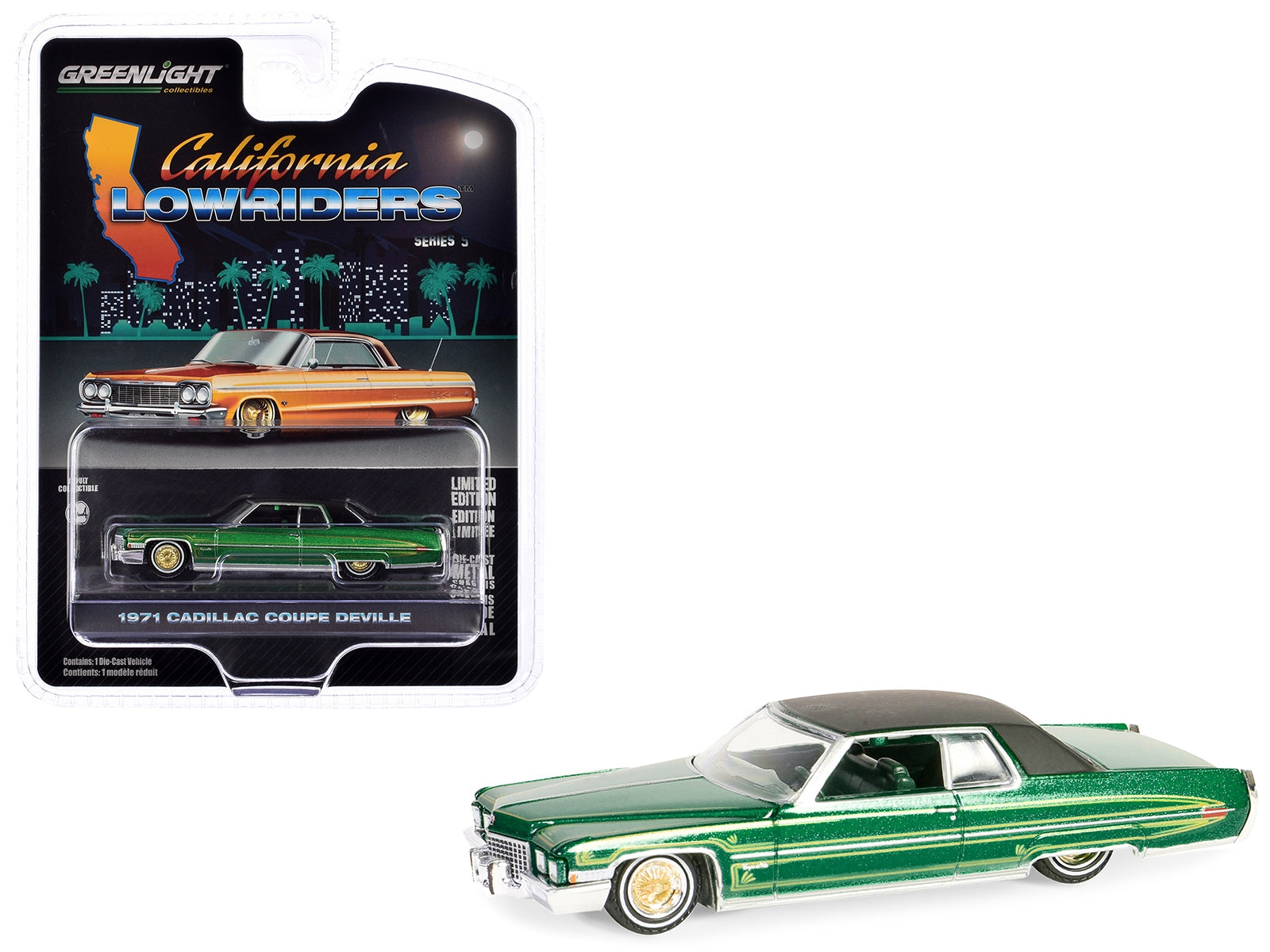 1971 Cadillac Coupe DeVille Lowrider Green Metallic with Black Top and Green Interior "California Lowriders" Series 5 1/64 Diecast Model Car by Greenlight - Premium Cadillac Models from Greenlight - Just $17.99! Shop now at Rapidvehicles