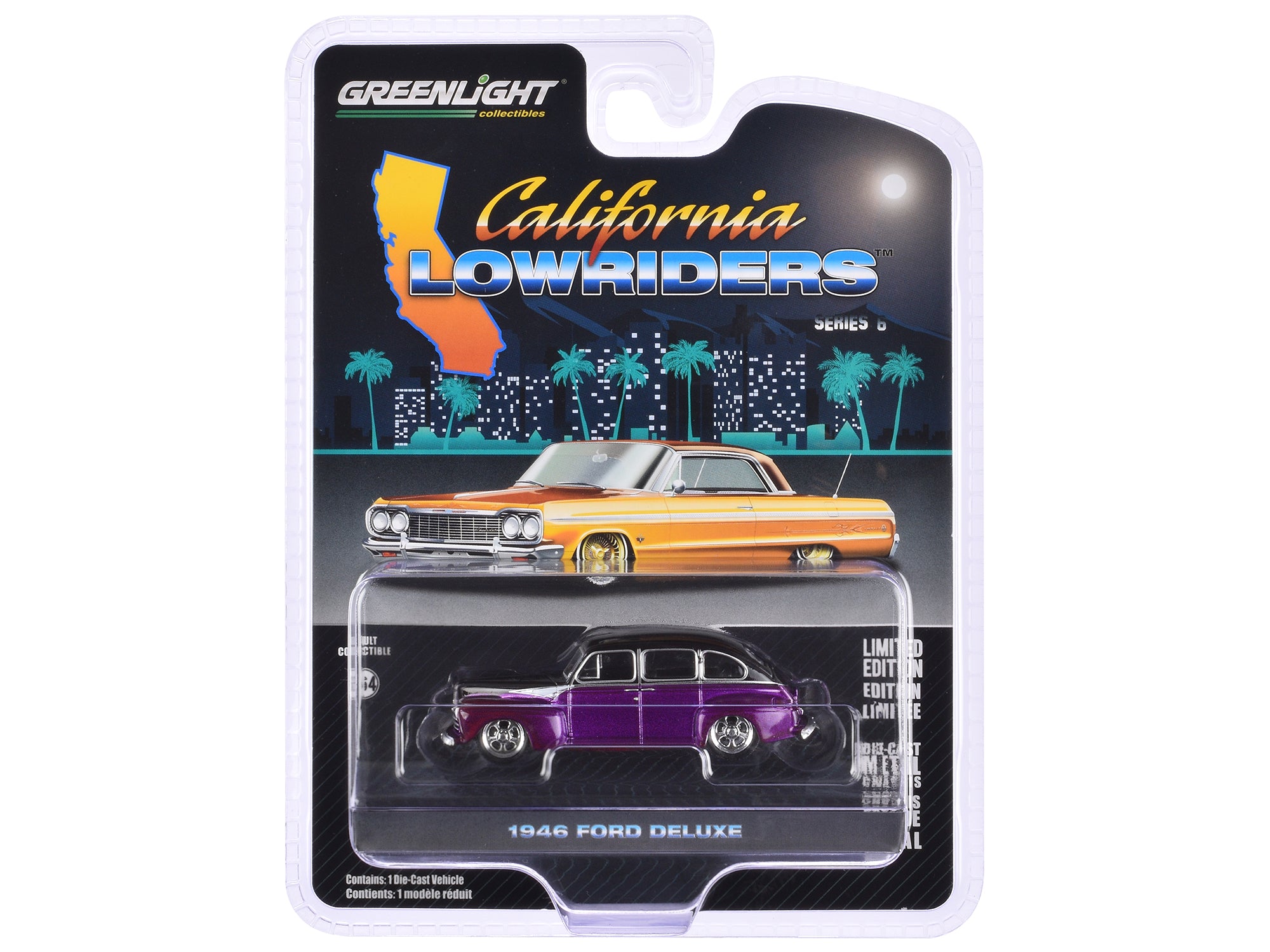 1946 Ford Fordor Super Deluxe Dark Purple Metallic and Black "California Lowriders" Series 6 1/64 Diecast Model Car by Greenlight free shipping USA