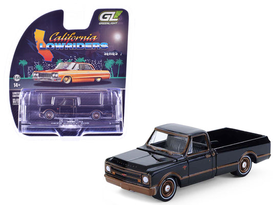 1972 Chevrolet C10 Pickup Truck Lowrider Black with Bronze Stripes "California Lowriders" Series 7 1/64 Diecast Model Car by Greenlight