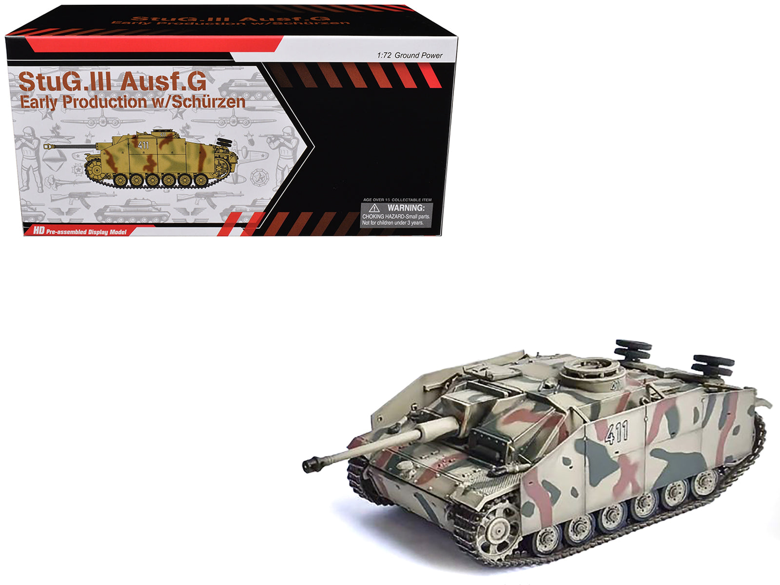Germany StuG.III Ausf.G Early Production Tank with Schurzen #411 "Panzer Abteilung 115 Italy" (1943) "NEO Dragon Armor" Series 1/72 Plastic Model by Dragon Models free shipping USA