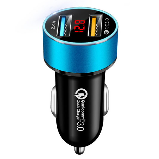 Color: Blue QC3.0 2.4A - LED digital display car charger - Premium Spark Plugs & Ignition System from Rapidvehicles - Just $12.59! Shop now at Rapidvehicles