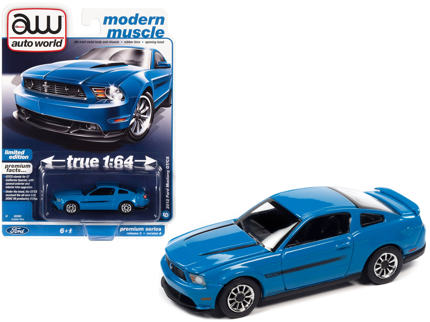 2012 Ford Mustang GT/CS Grabber Blue with Black Stripes "Modern - Premium Mustang Models from Autoworld - Just $28.79! Shop now at Rapidvehicles