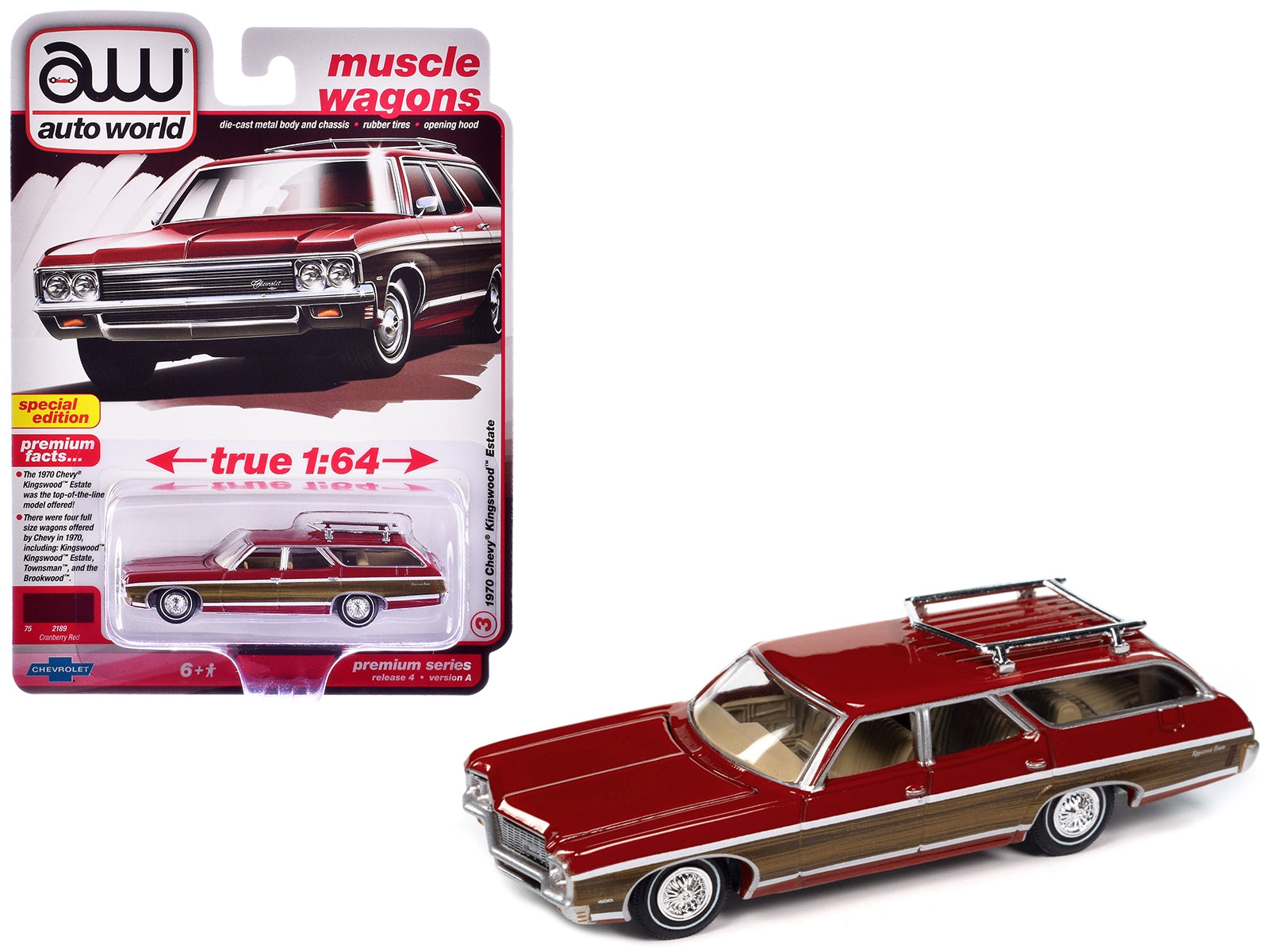 1970 Chevrolet Kingswood Estate Wagon Cranberry Red with Side Wood Panels "Muscle Wagons" Series 1/64 Diecast Model Car by Auto World - Premium Chevrolet Models from Johnny Lightning - Just $25.07! Shop now at Rapidvehicles