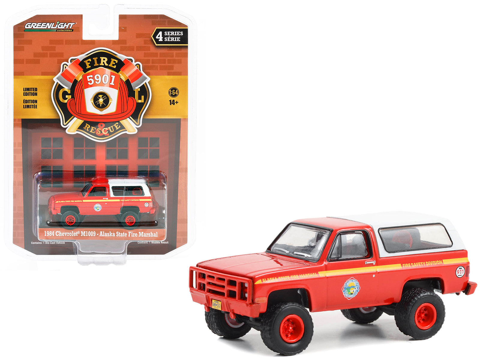 1984 Chevrolet M1009 Red with White Camper Shell "Alaska State Fire Marshal" "Fire & Rescue" Series 4 1/64 Diecast Model Car by Greenlight free shipping USA