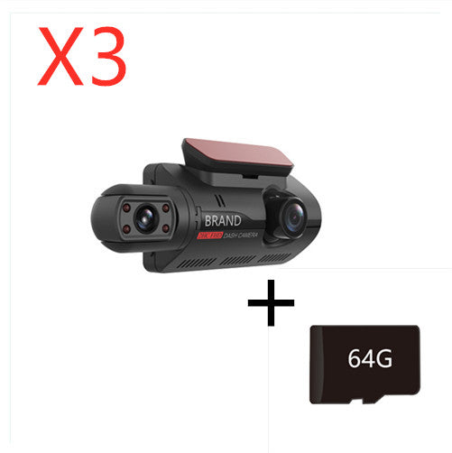 Color: Black with 64G Memory card 3PC - Hidden Driving Recorder 3 Inch IPS Screen, Front HD And Rear Non-Light Night Vision Dual Recording - Premium DVR/Dash Camera from Rapidvehicles - Just $165.15! Shop now at Rapidvehicles