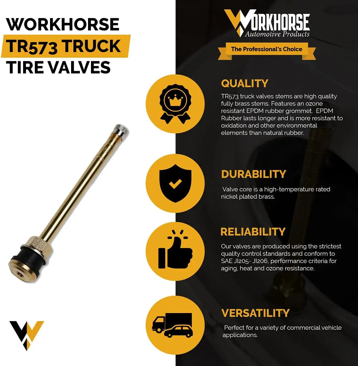 Workhorse Automotive TR573 Truck Tire Valve Stems, Replacement Truck Valve Stems, Pack of 10, save 10% Buying 2 or More!