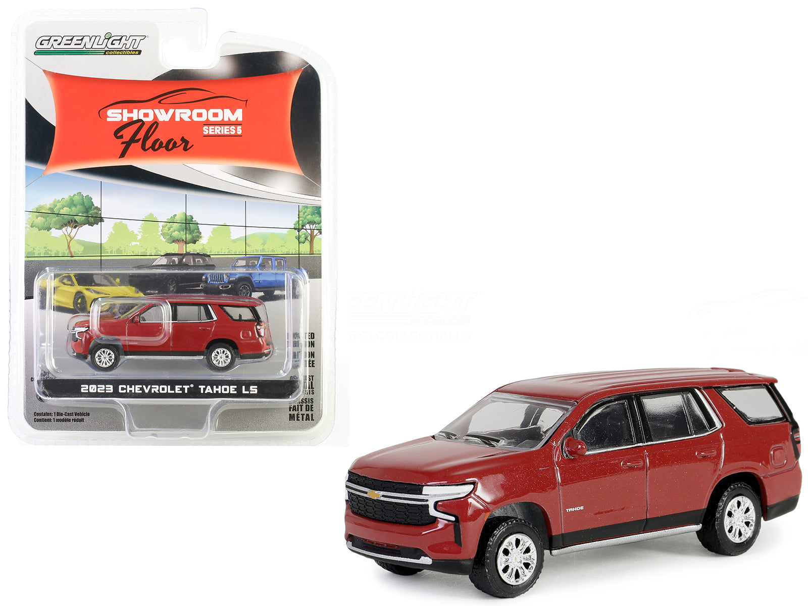 2023 Chevrolet Tahoe LS Radiant Red Metallic "Showroom Floor" Series 5 1/64 Diecast Model Car by Greenlight free shipping USA