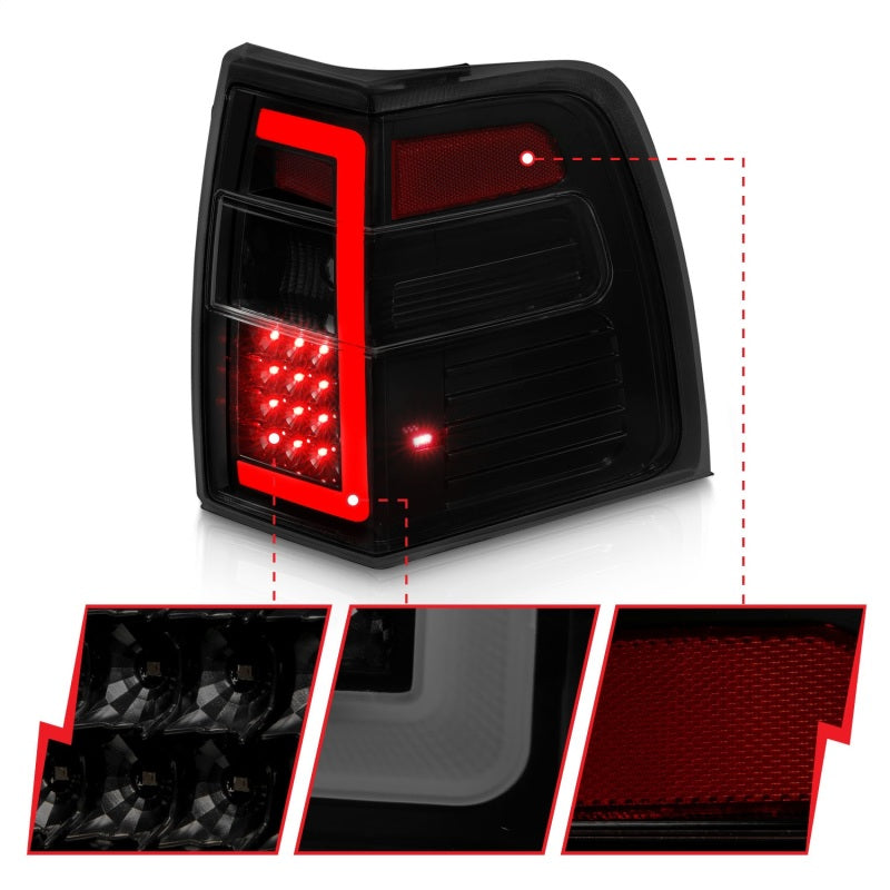 ANZO 07-17 Ford Expedition LED Taillights w/ Light Bar Black Housing Smoke Lens 311409