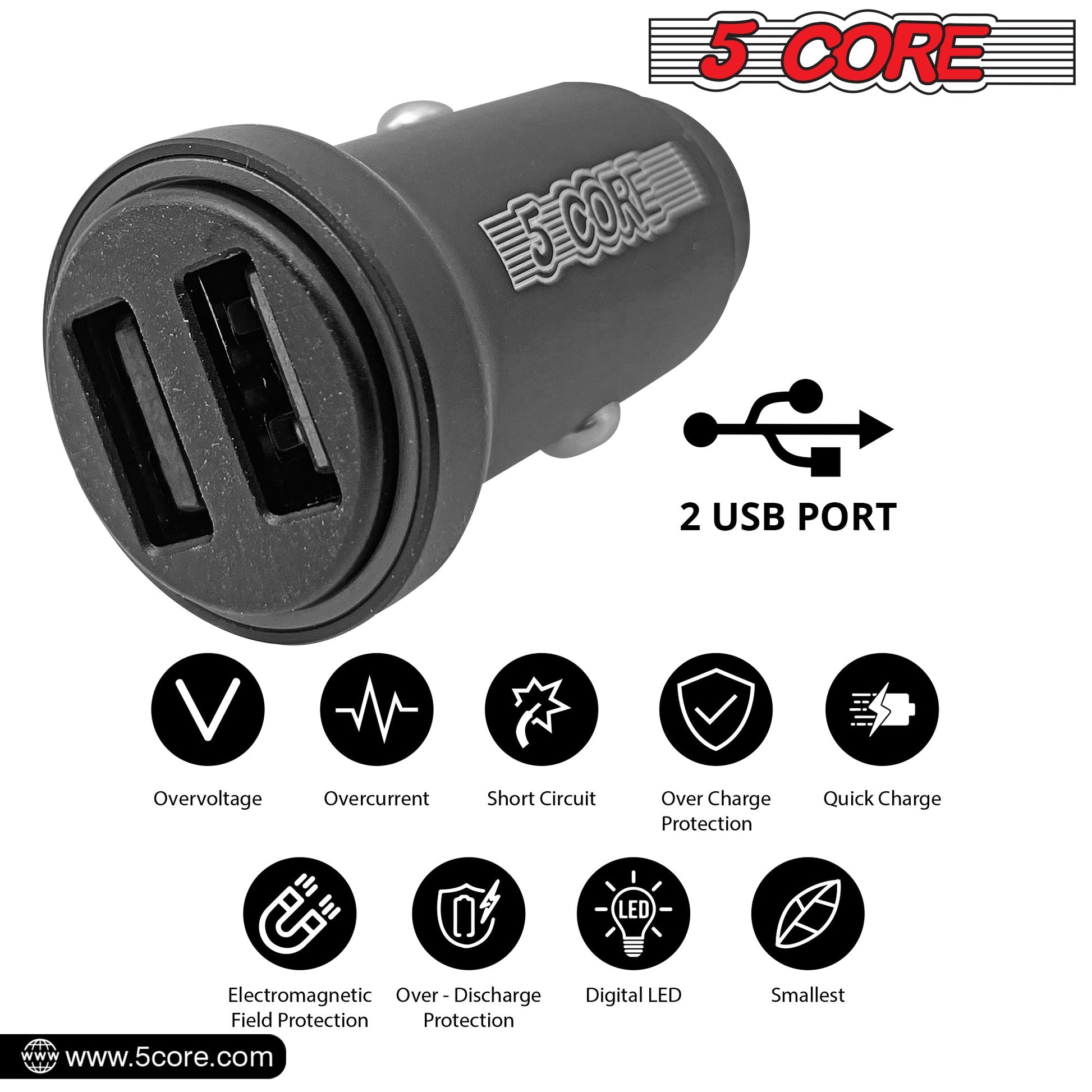 5Core USB Car Charger 2 Pack Cigarette Lighter Dual USB Port - Premium Audio & Video from Violet Rose - Just $19.79! Shop now at Rapidvehicles