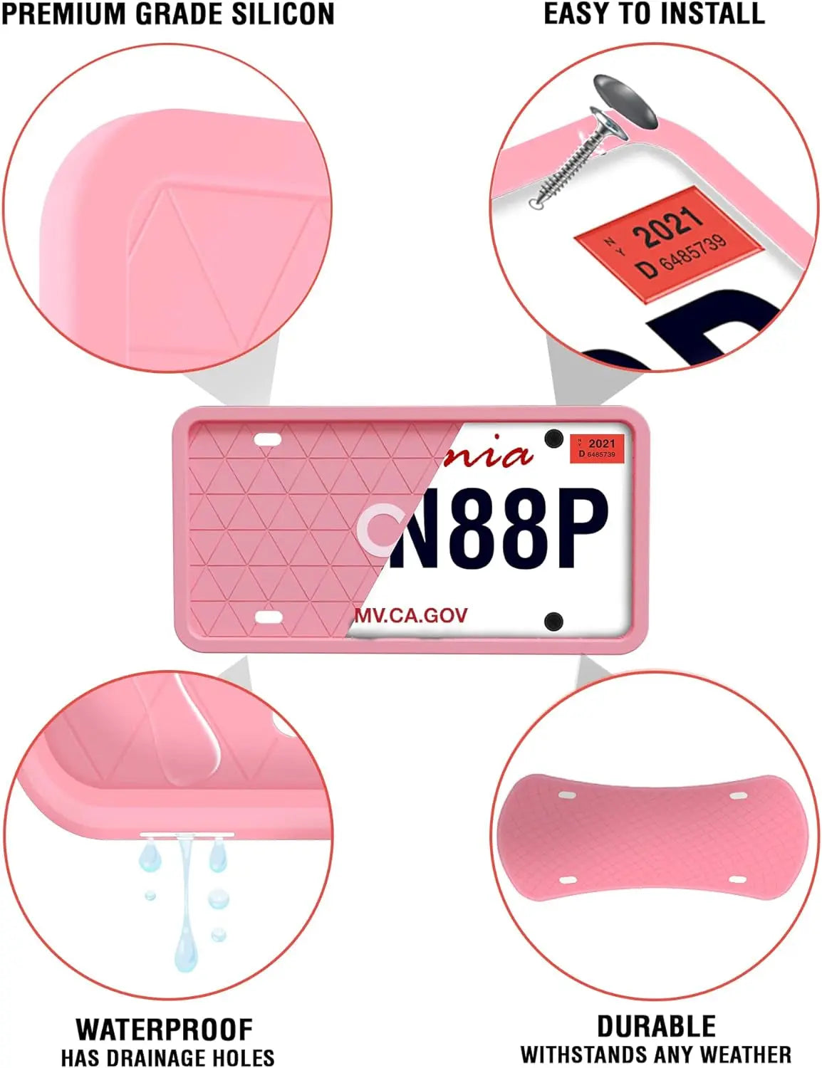 CG Automotive Silicone License Plate & Frames Pink, 2 Pack a Car - Premium  from Rapidvehicles - Just $24.99! Shop now at Rapidvehicles